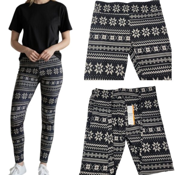 Time & Tru Fair Isle Snowflake Graphic Velour Ankle Leggings – Size Medium NWT - Picture 1 of 13